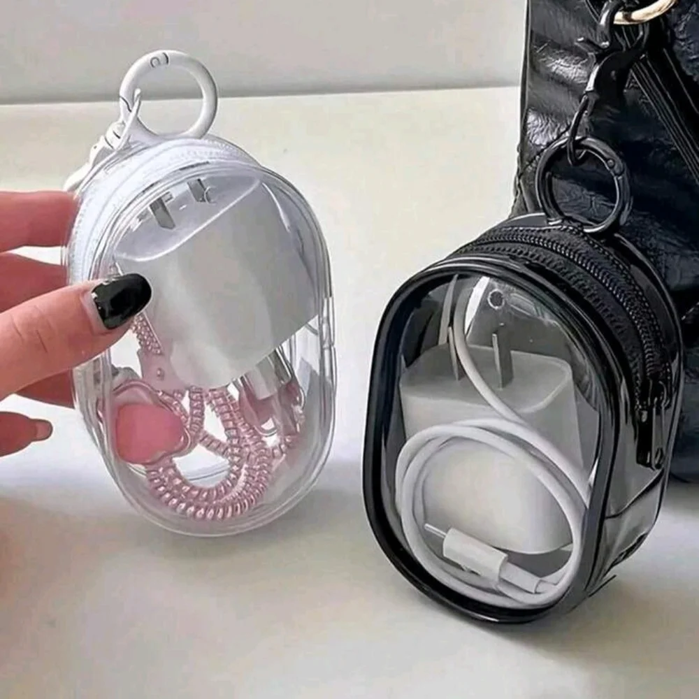 Transparent Multi-Purpose Data Cable Storage Bag With Hook Design.